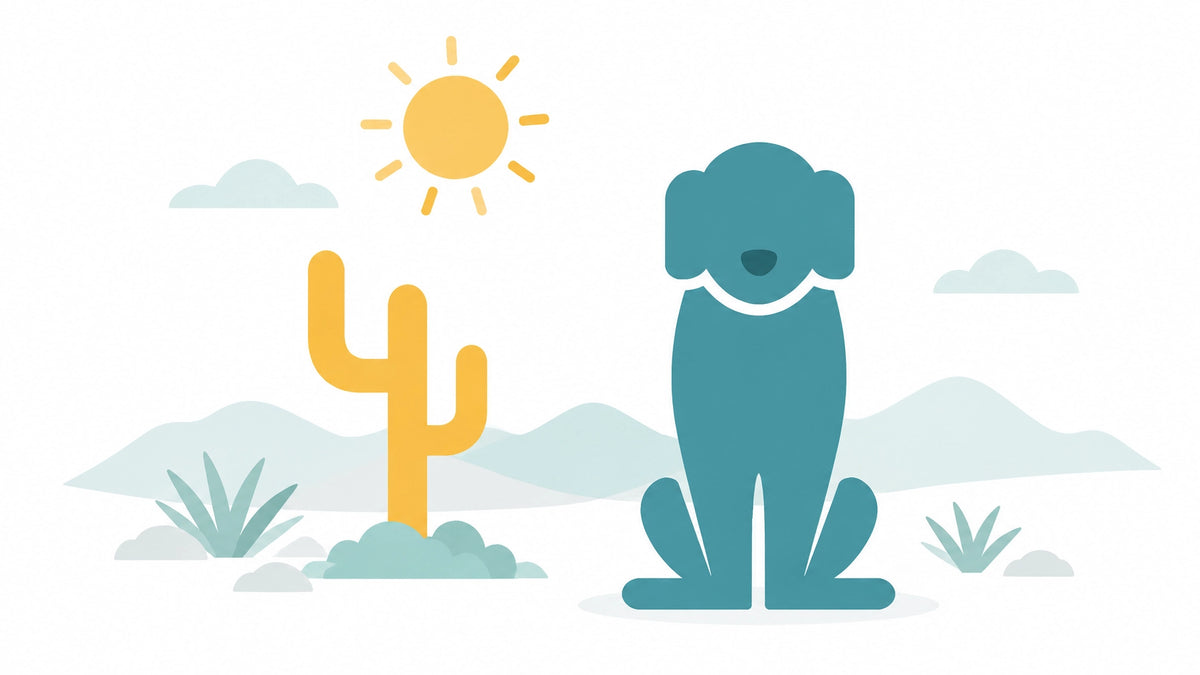Illustration of a dog beside a cactus in the Southwest desert