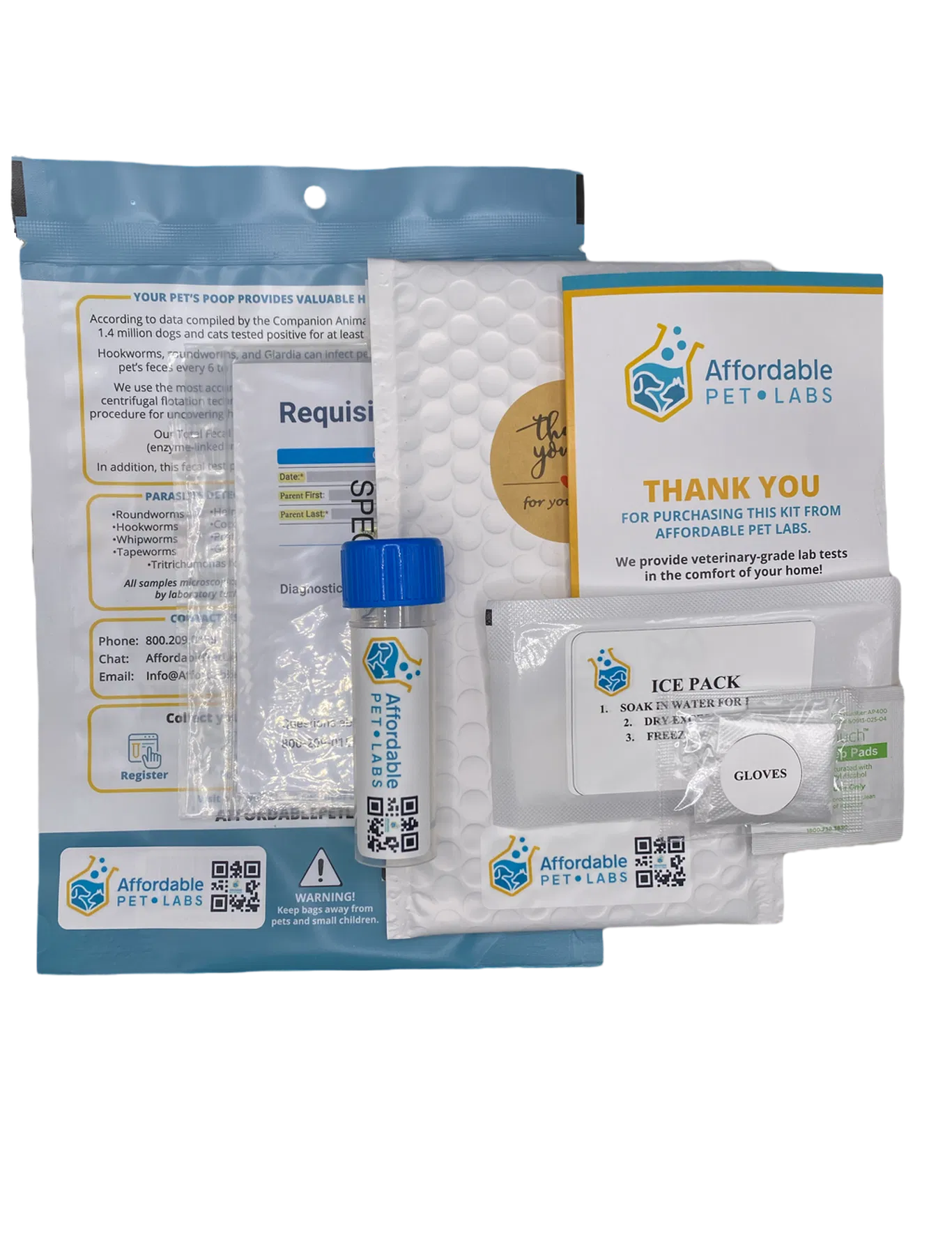 At-home fecal test kit for dogs and cats with sample collection supplies