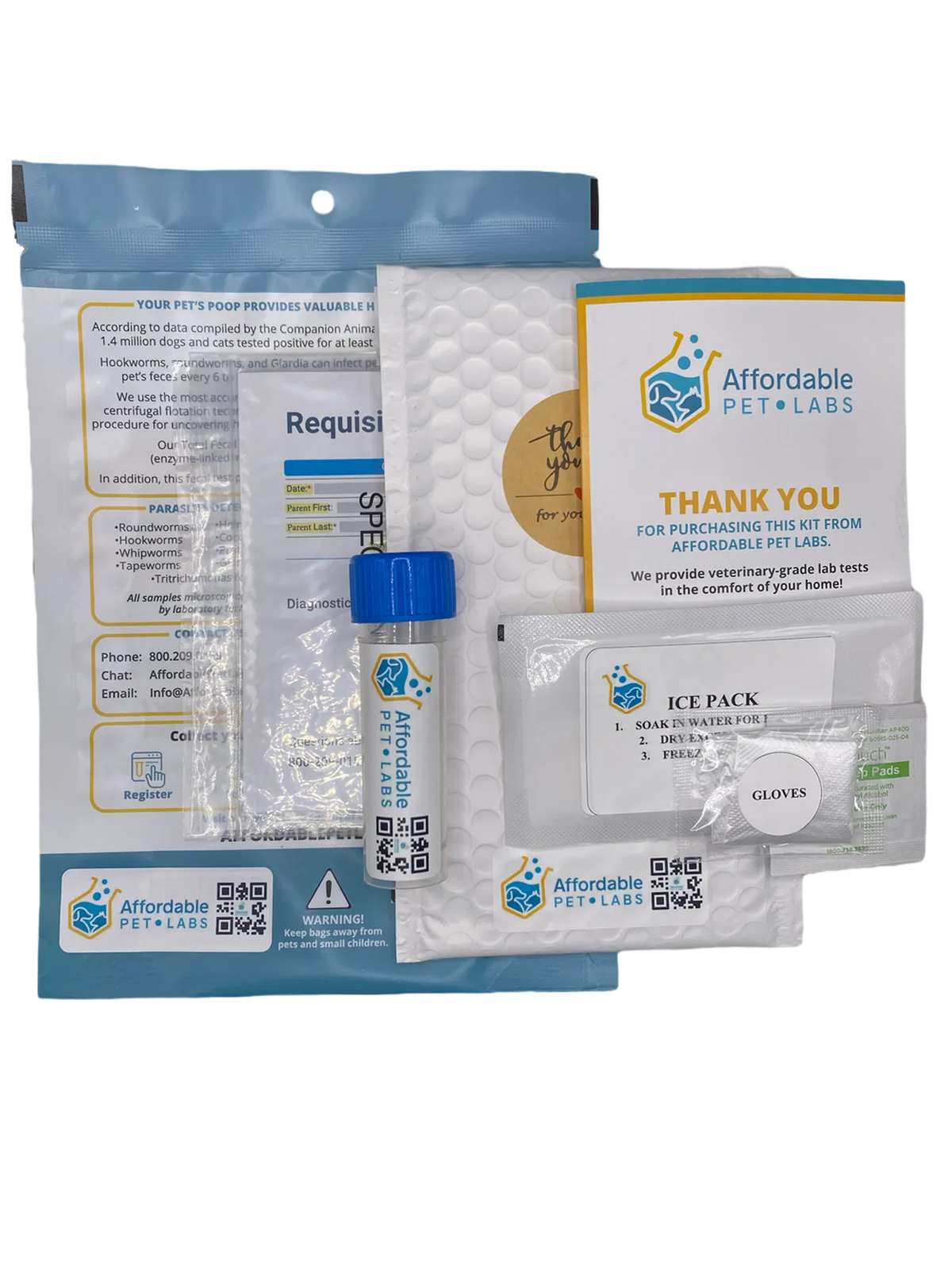 At-home fecal test kit for dogs and cats with sample collection supplies